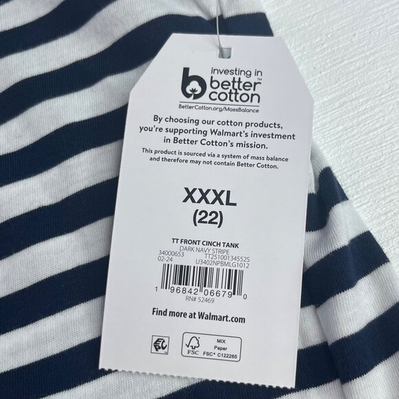 Time And Tru Cinch Front Tank Top Womens XXXL Blue White New Striped - Picture 10 of 10